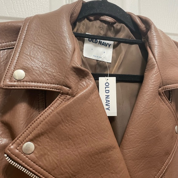 Large brown faux leather jacket with belt - Picture 3 of 6